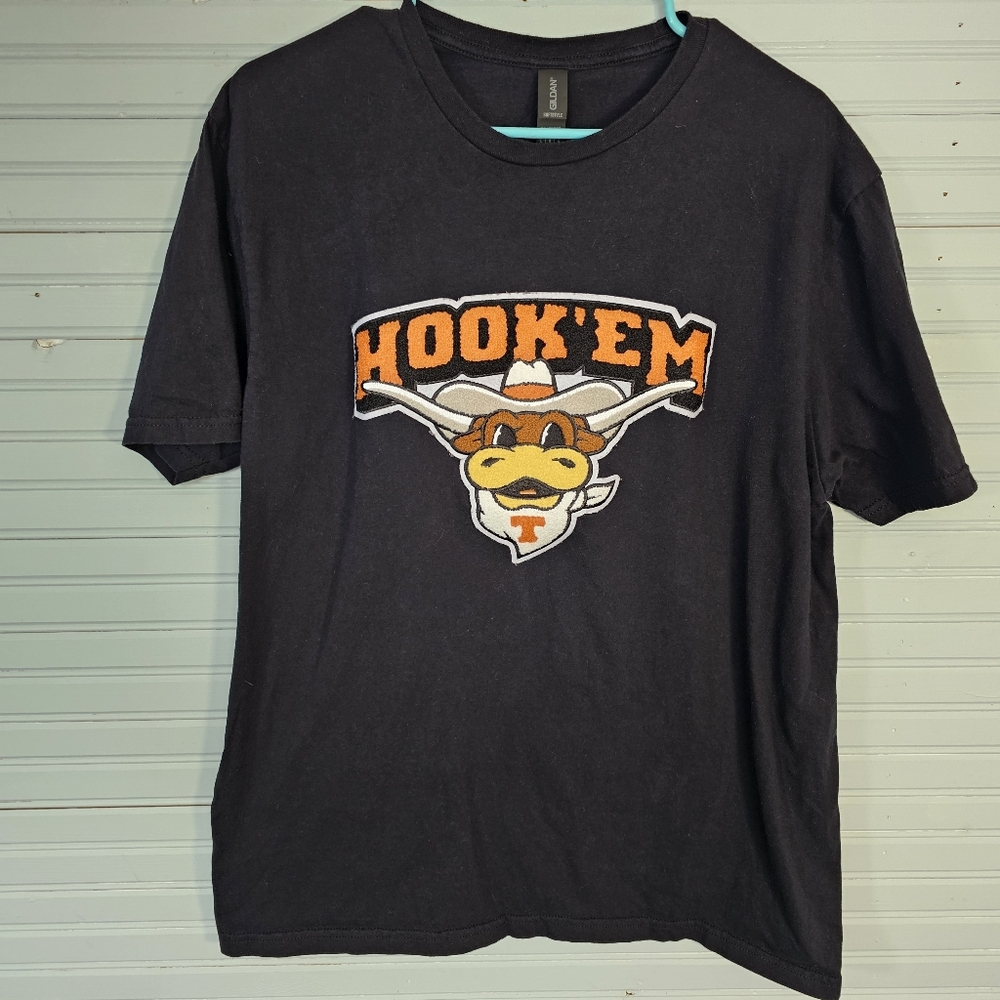 Texas Longhorns Hook 'Em Black Tee Shirt Embroidered Logo Size L